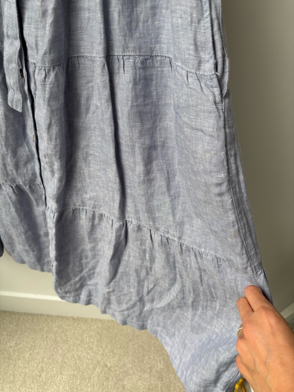 Cynthia Rowley 100% Linen Blue Shirt Dress Tie Waist Tiered Size M - Picture 6 of 10